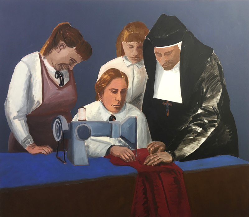 Jarosław Modzelewski – Caritas, szkoły życia – krawiectwo – tempera żółtkowa, płótno, 130 x 150 cm, 2020