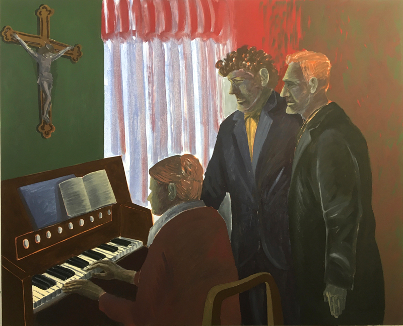 Jarosław Modzelewski – Caritas, trio wokalne kultywujące tradycję pieśni kaszubskich – tempera żółtkowa, płótno, 130 x 160 cm, 2020